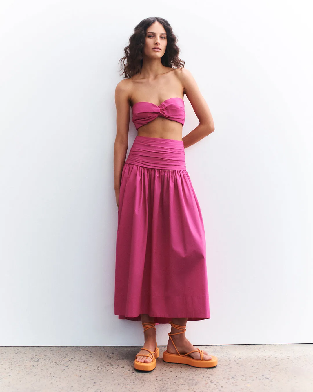 ESTELA RUCHED MIDI SKIRT - AZALEA PINK