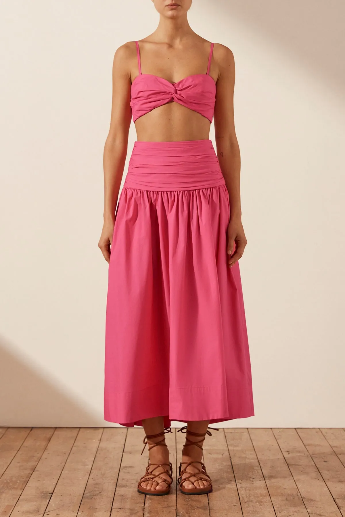 ESTELA RUCHED MIDI SKIRT - AZALEA PINK