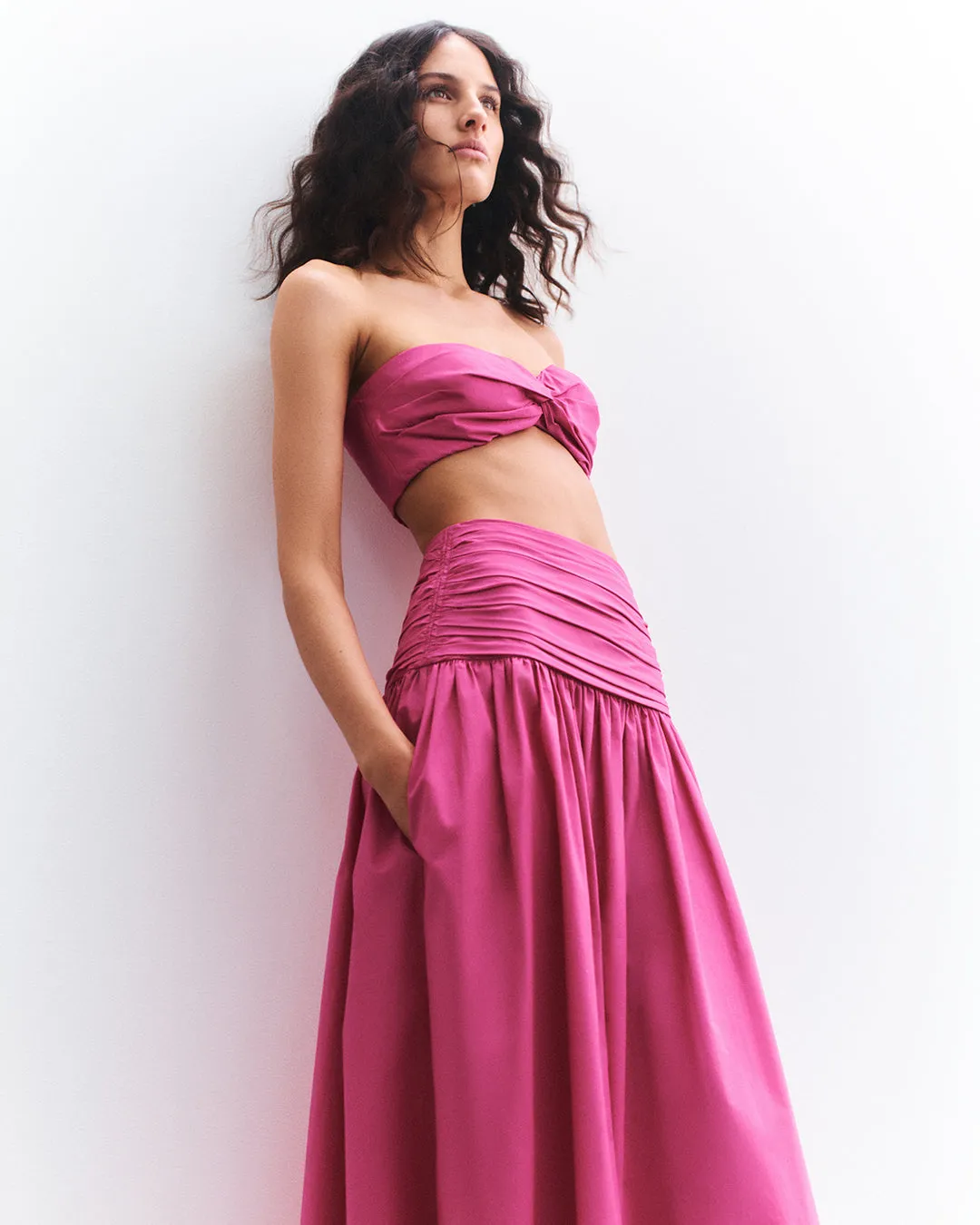 ESTELA RUCHED MIDI SKIRT - AZALEA PINK