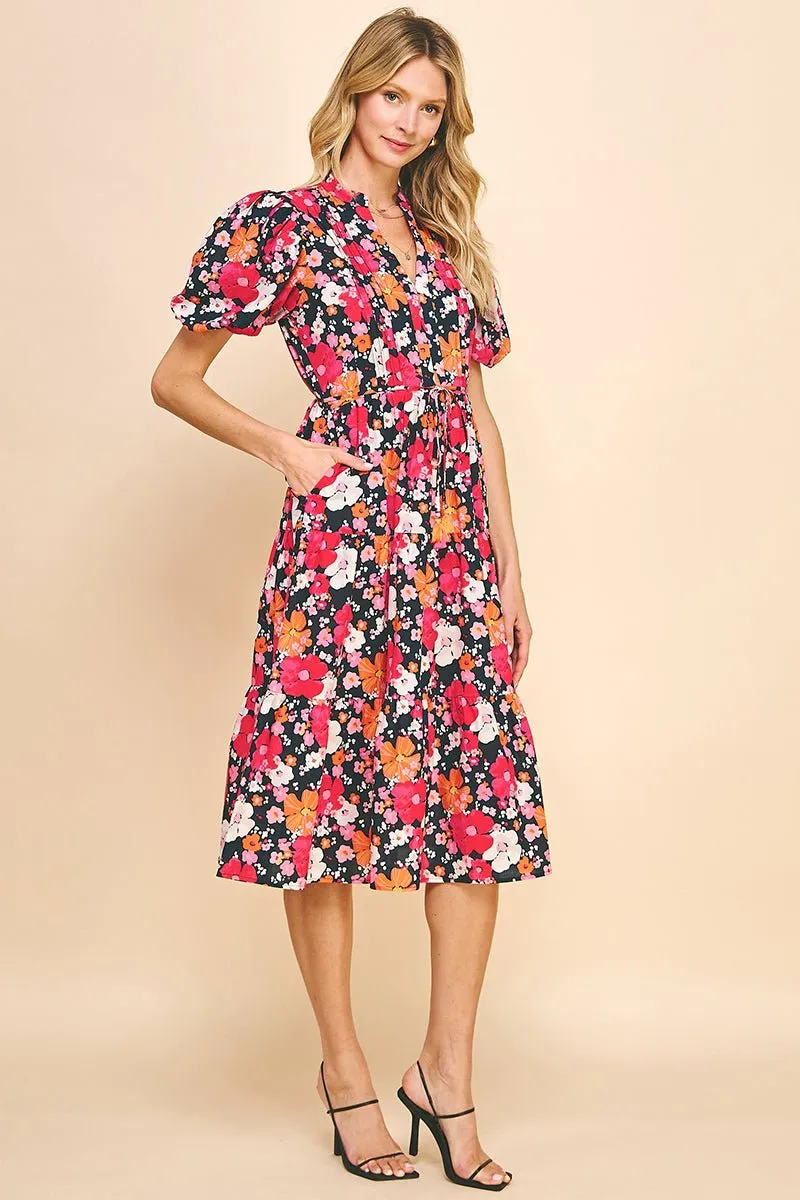 Floral Print Tiered Midi Dress