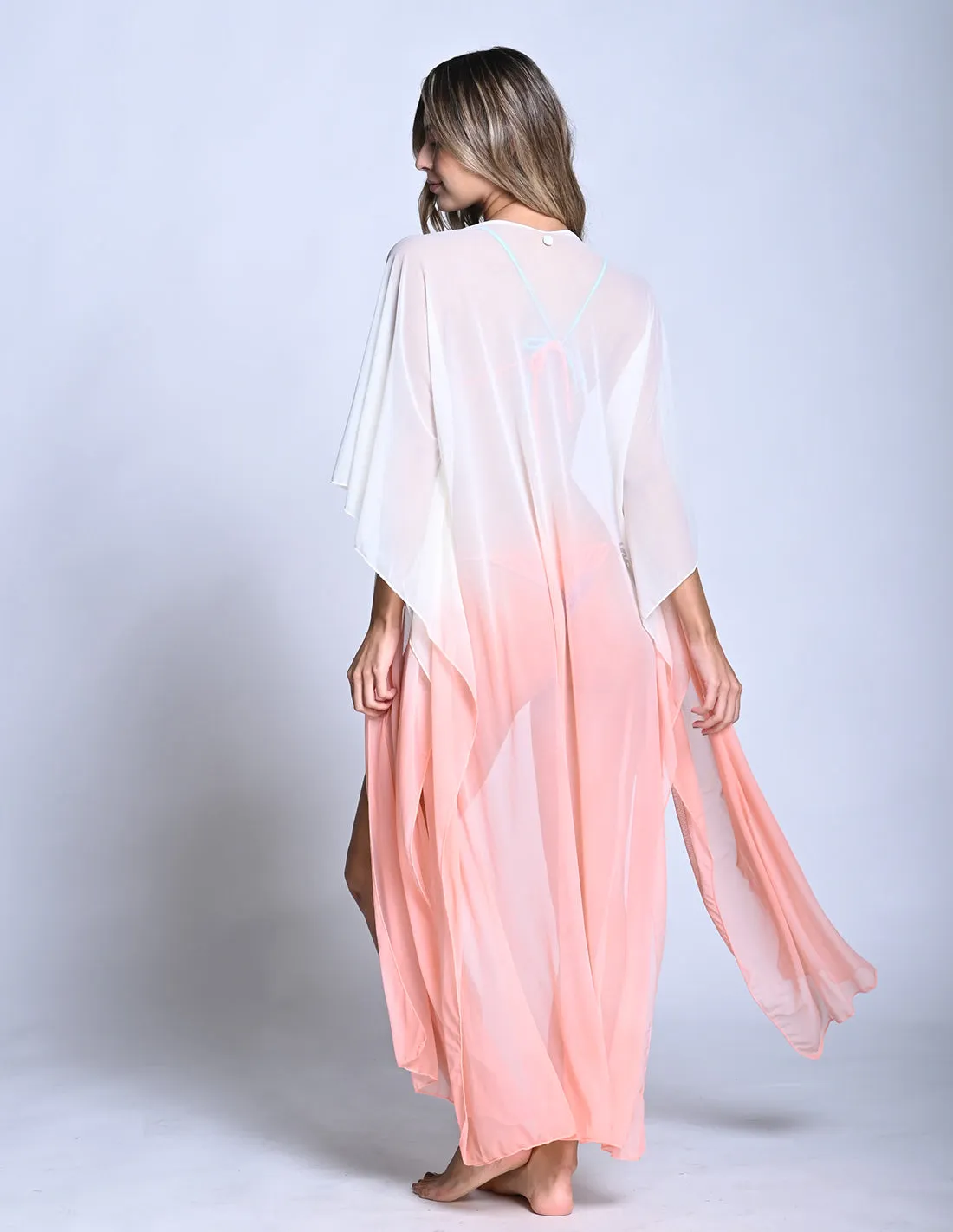 Fly Kimono Ivory   Salmon Flower