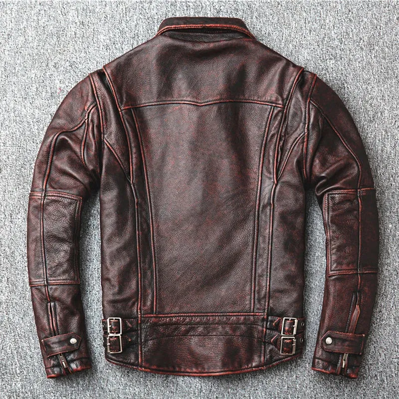 Fortime Men's Genuine Cowhide Distressed Leather Jacket