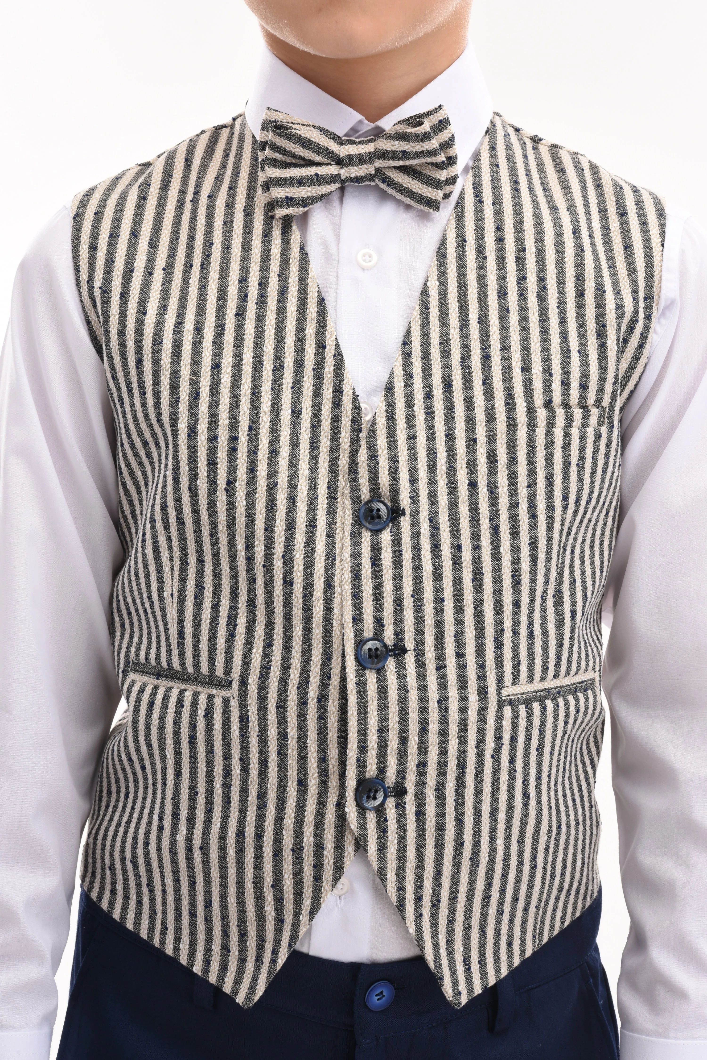 Gray Ruggero Striped Vest Outfit Set