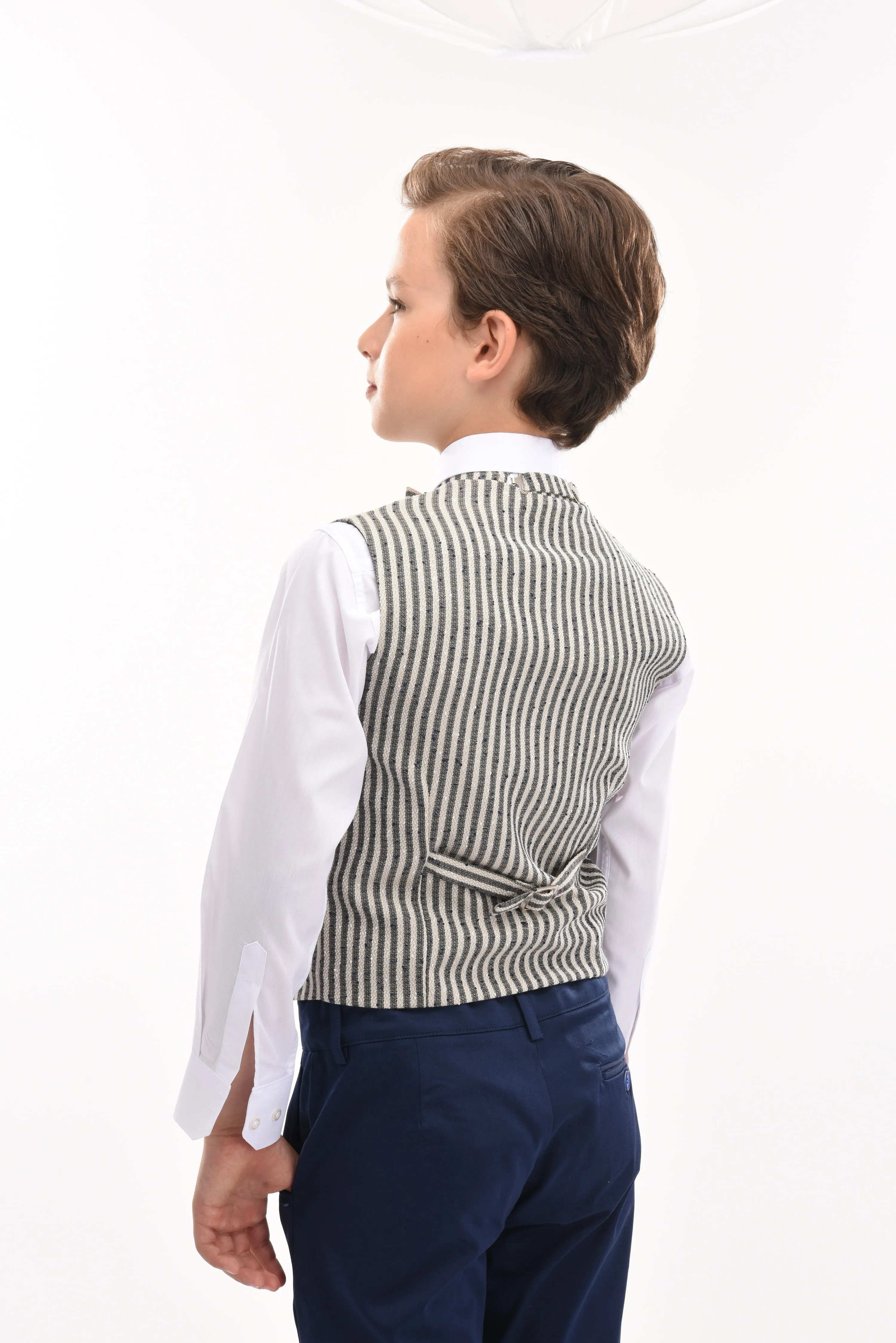Gray Ruggero Striped Vest Outfit Set