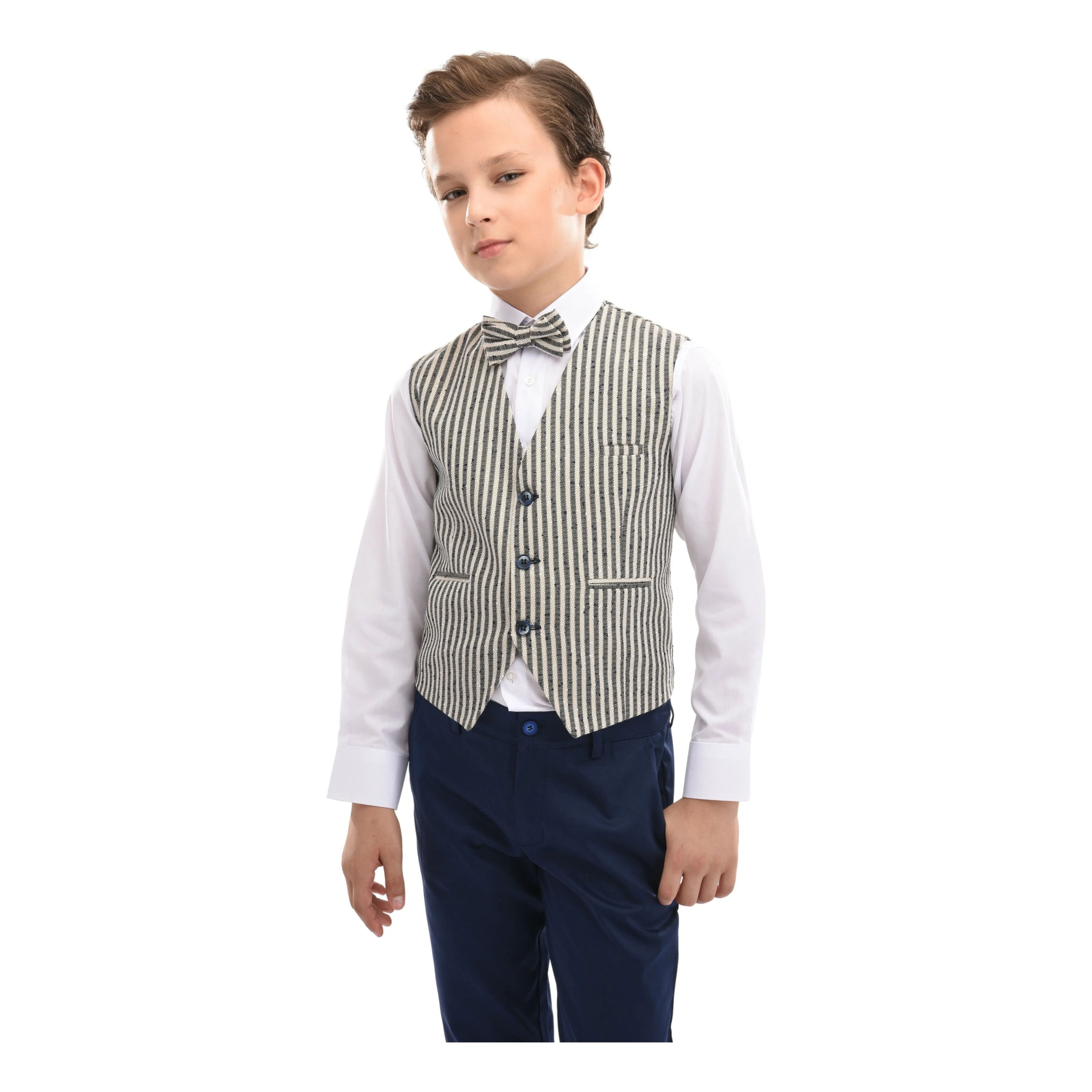 Gray Ruggero Striped Vest Outfit Set
