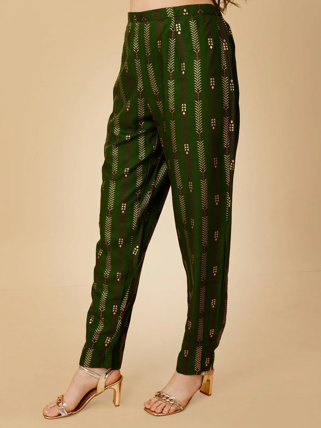 Green Heavy Rayon Cotton with Embroidery Work Kurti Set
