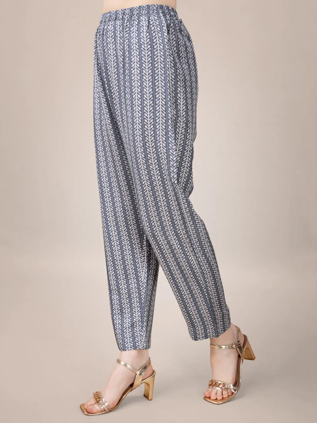 Grey Rayon Print with Embroidery & Sequence Work Kurti Set