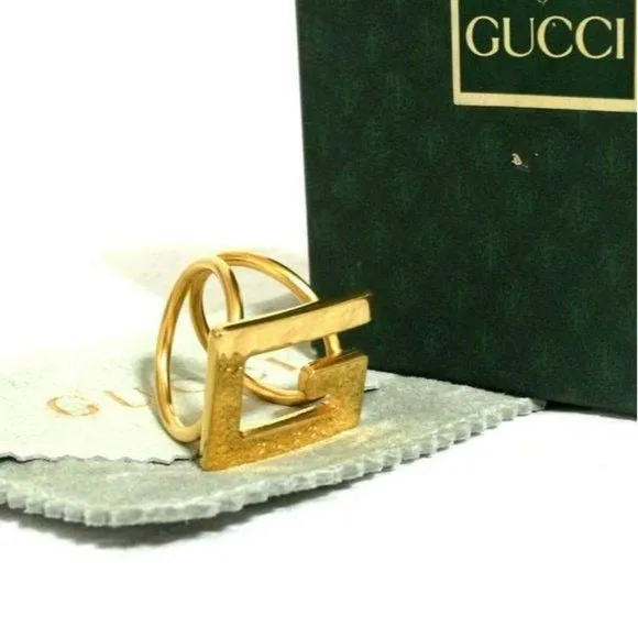 Gucci Gold Square Gucci 'G' Logo Scarf Ring