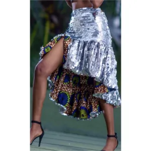 Hand Finished LeiLani Sequined Skirt in Peacock Print