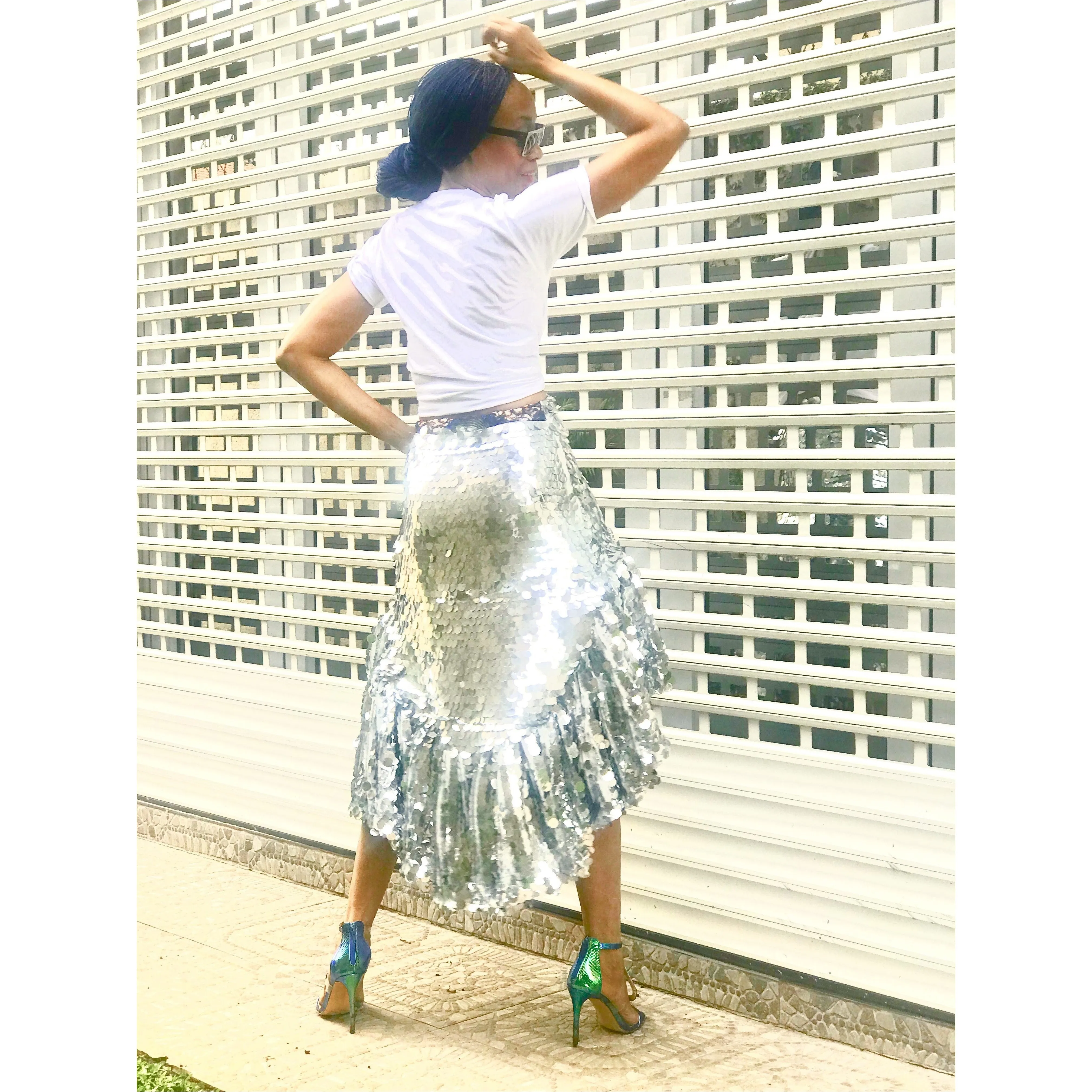 Hand Finished LeiLani Sequined Skirt in Peacock Print