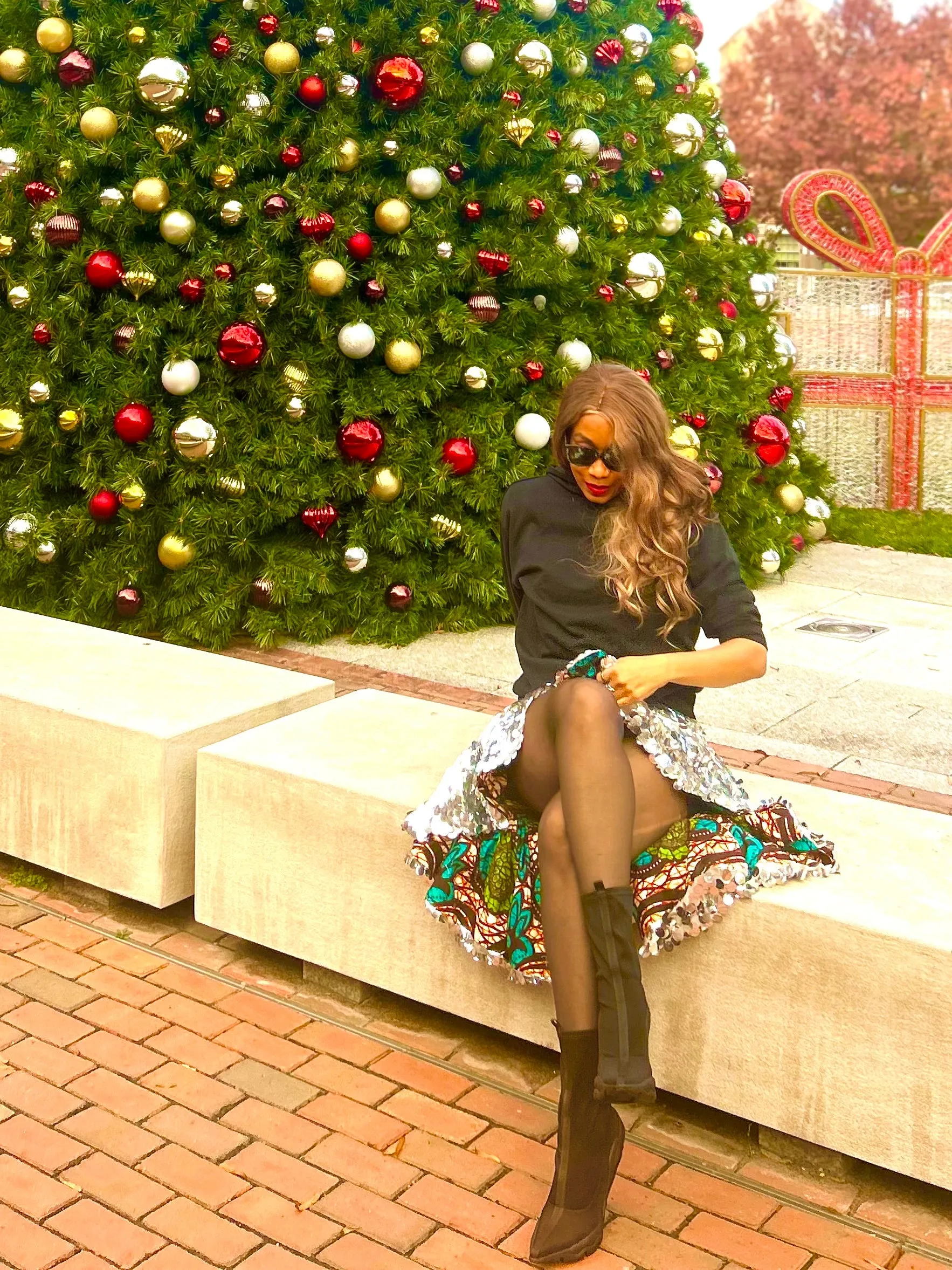 Hand Finished LeiLani Sequined Skirt in Peacock Print