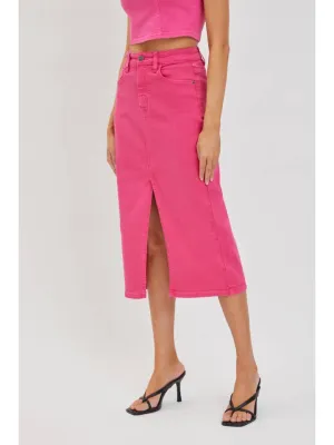 High Rise Midi Skirt with Front Slit