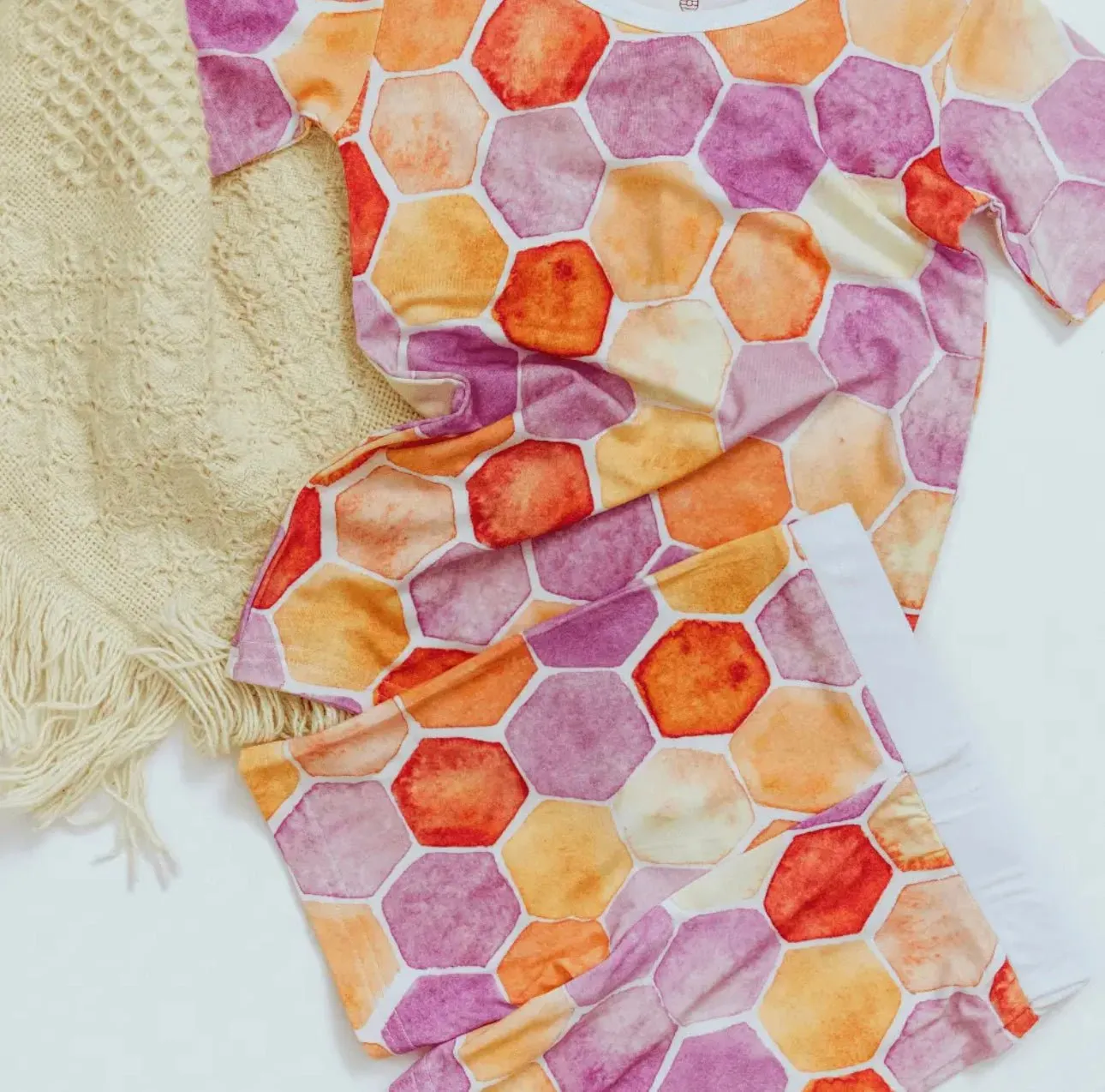 Honeycomb Short Sleeve Pajama Set in Rose