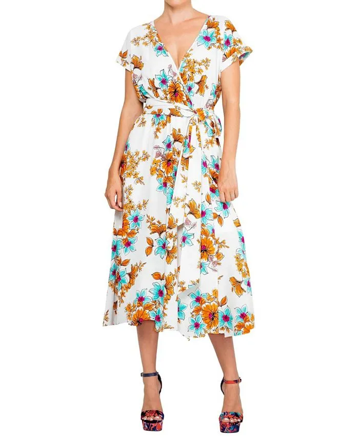 Jasmine Meghan Los Angeles Women's Midi Dress Begonia Ivory