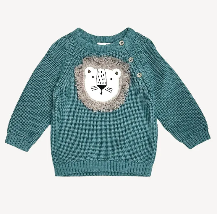Lion Applique Baby Pullover Sweater Knit (Organic Cotton)