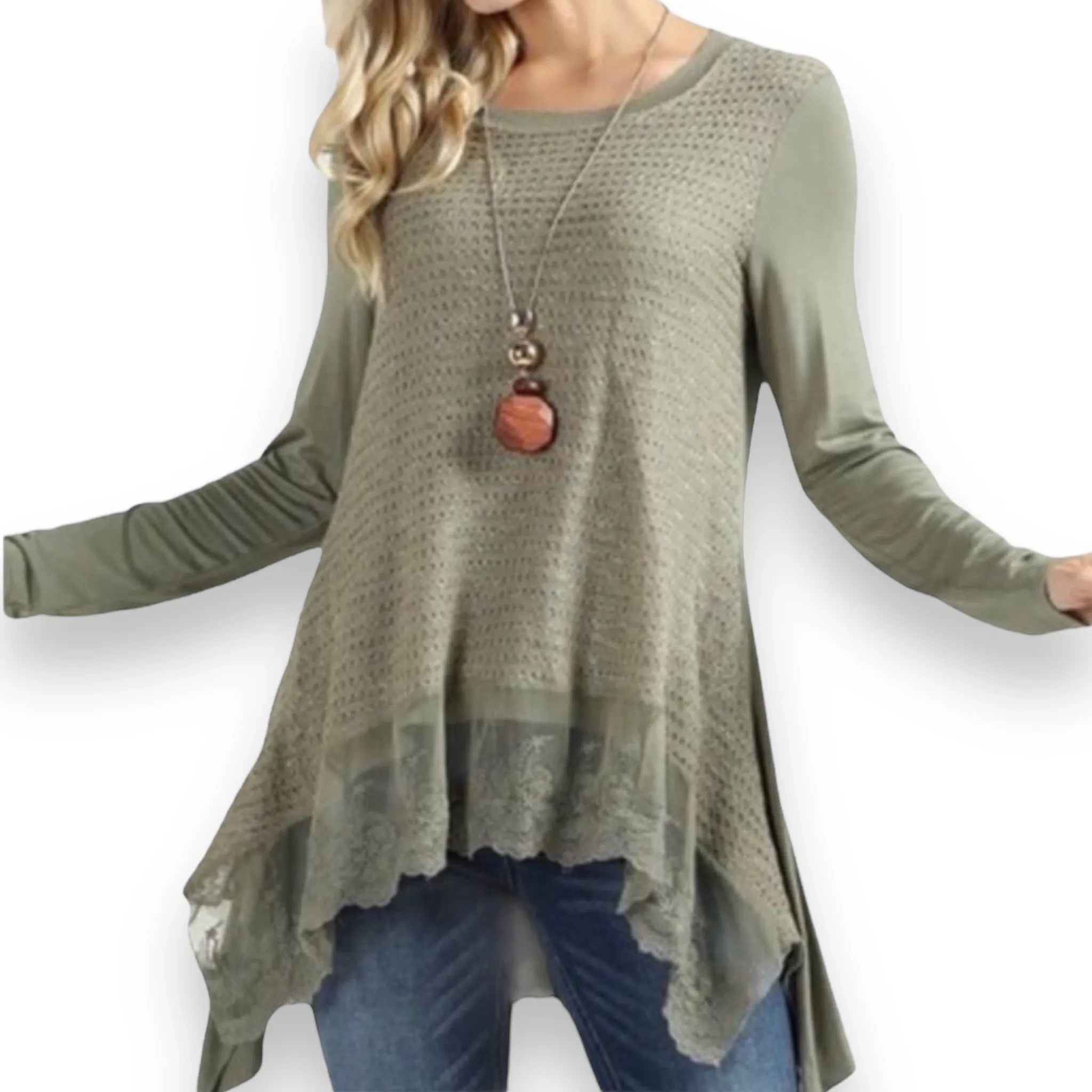 Long Sleeve Textured Lace Top