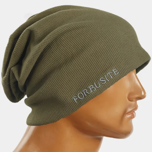 Men Waffle Fabric Cotton Beanie Slouchy Hat B419