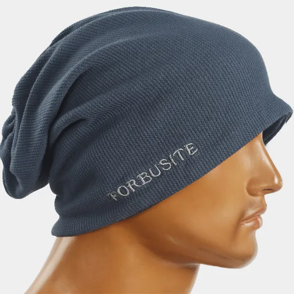 Men Waffle Fabric Cotton Beanie Slouchy Hat B419