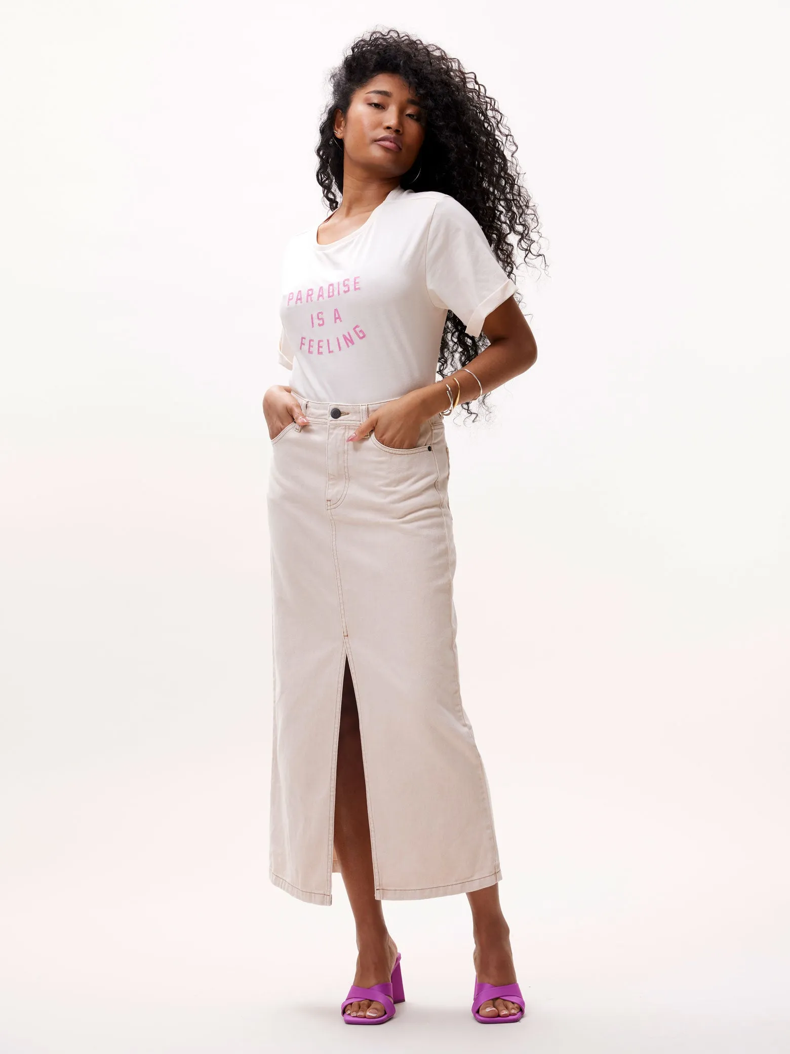 Midi denim skirt Washed Moonlight
