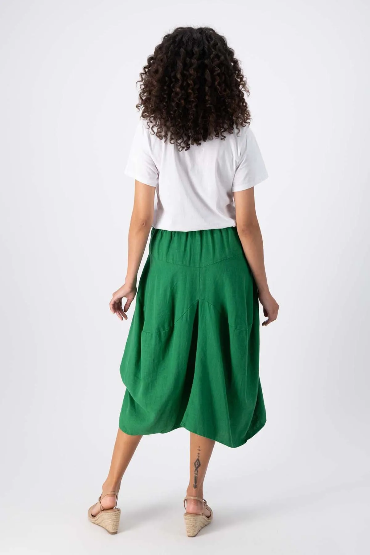 Milwaukee Fiesta Skirt Emerald Green in Slub Linen