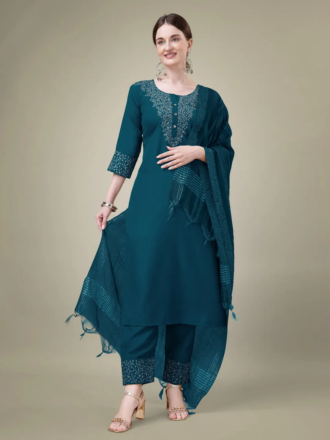 Morpichh Rayon Print with Embroidery & Sequence Work Kurti Set