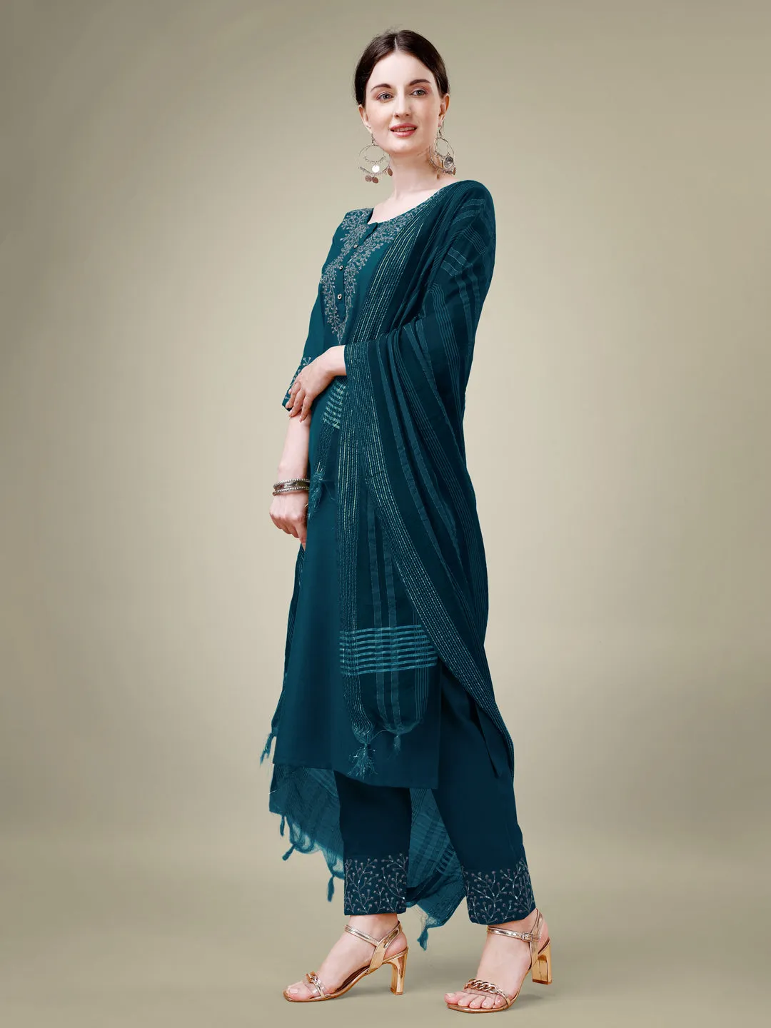Morpichh Rayon Print with Embroidery & Sequence Work Kurti Set