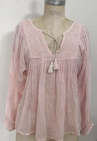 Mylene Embroidered Tunic Long Sleeves Peach
