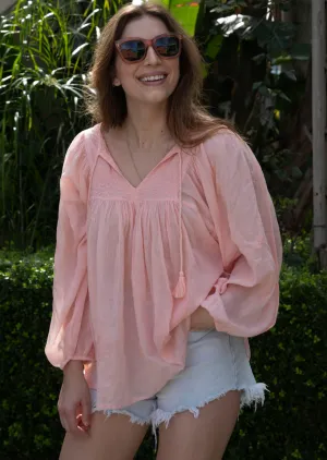 Mylene Embroidered Tunic Long Sleeves Peach