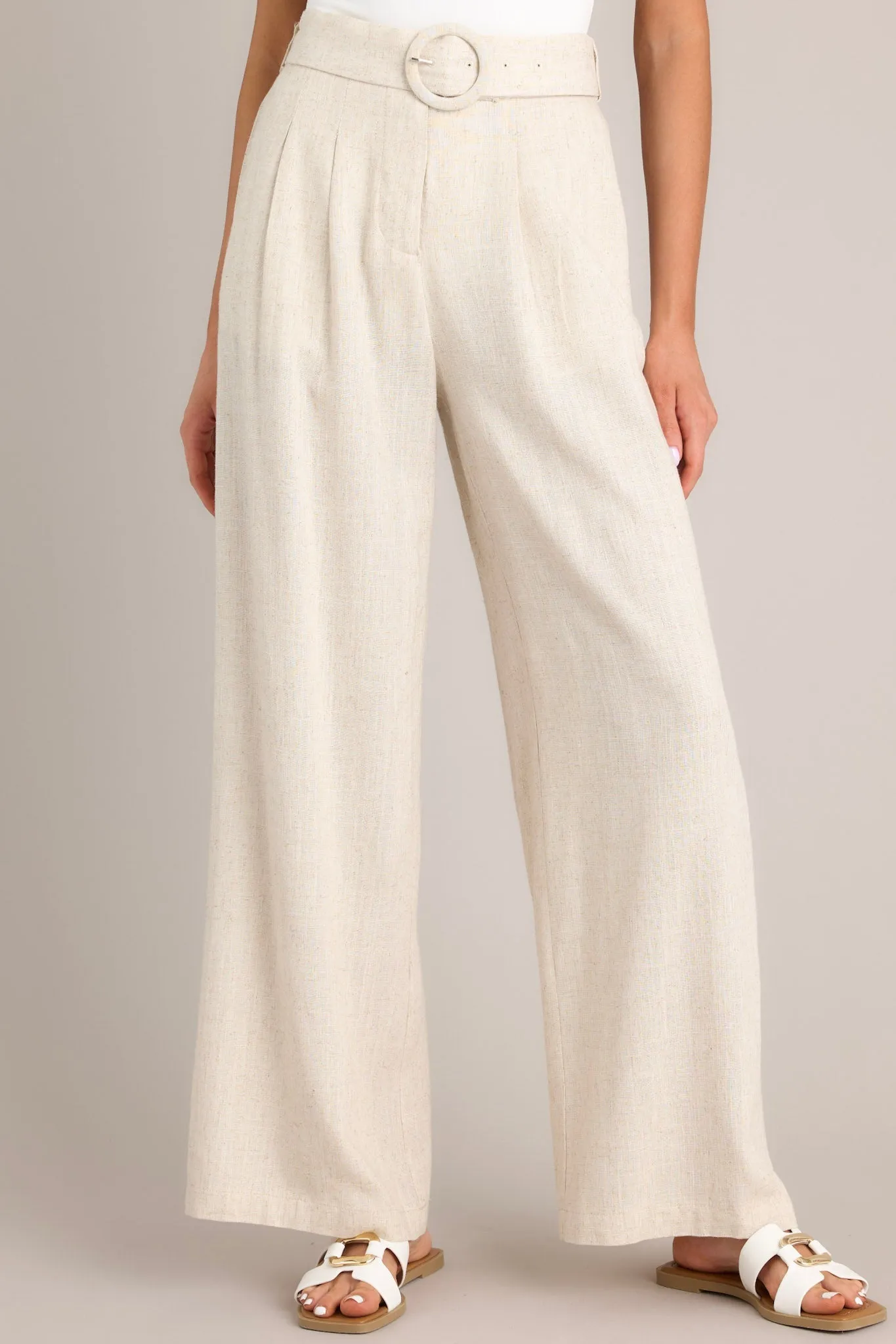 Neutral Comfort Oatmeal Belted Pants