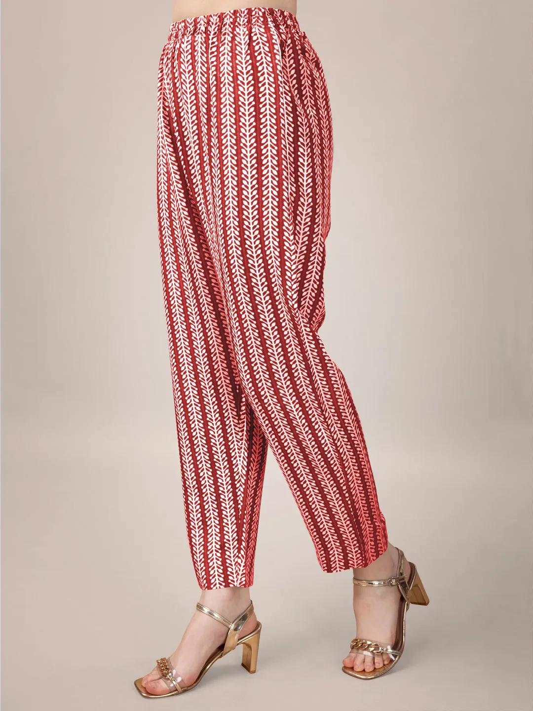 Orange Rayon Print with Embroidery & Sequence Work Kurti Set