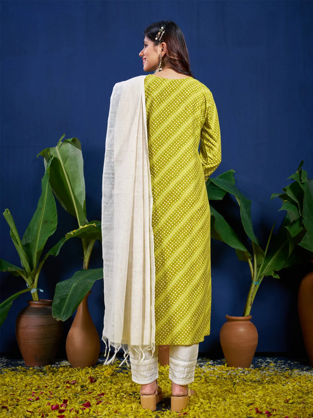 Parrot Rayon Print with Embroidery & Sequence Work Kurti Set