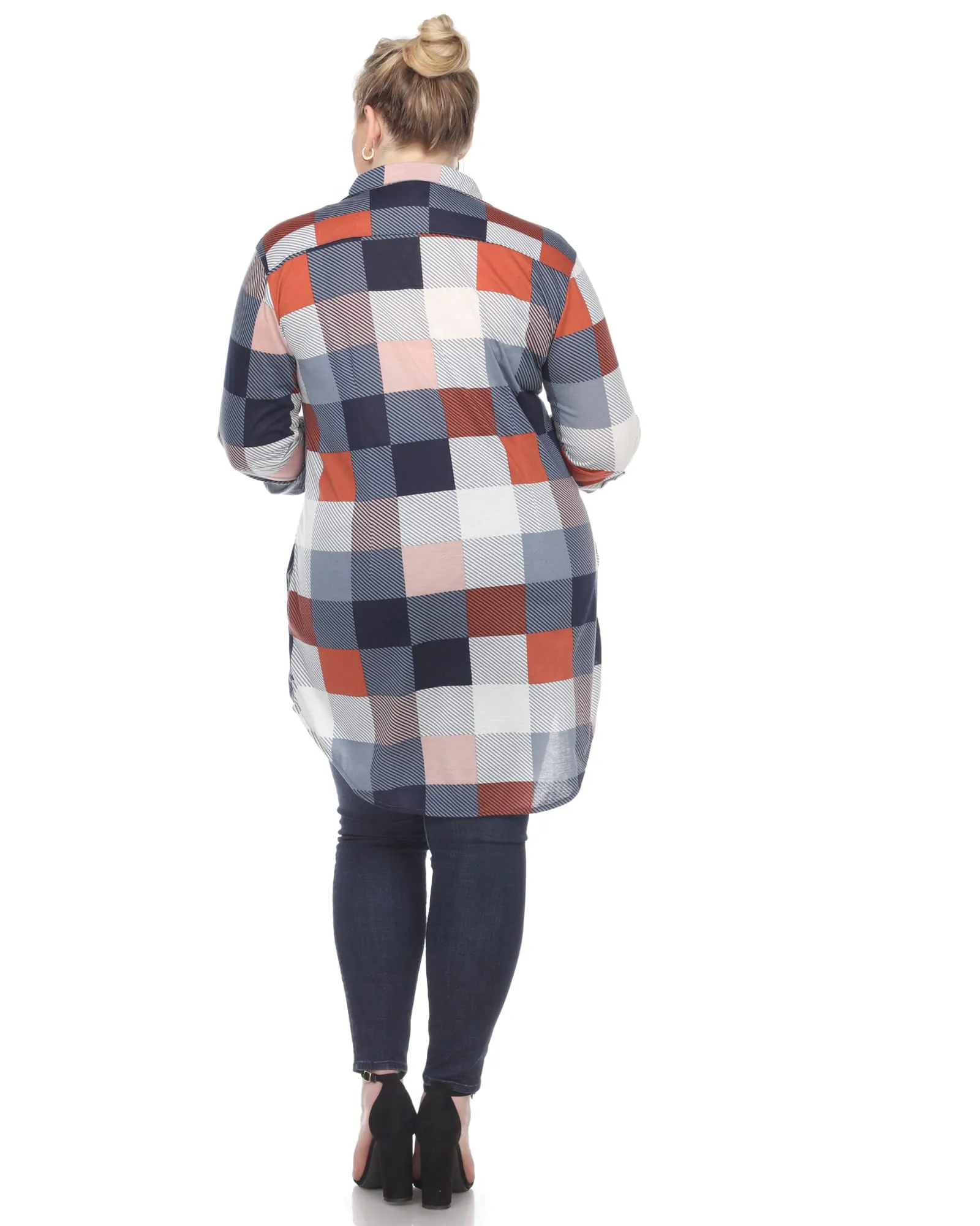 Plaid Button Down Tunic Shirt | Blue Brown