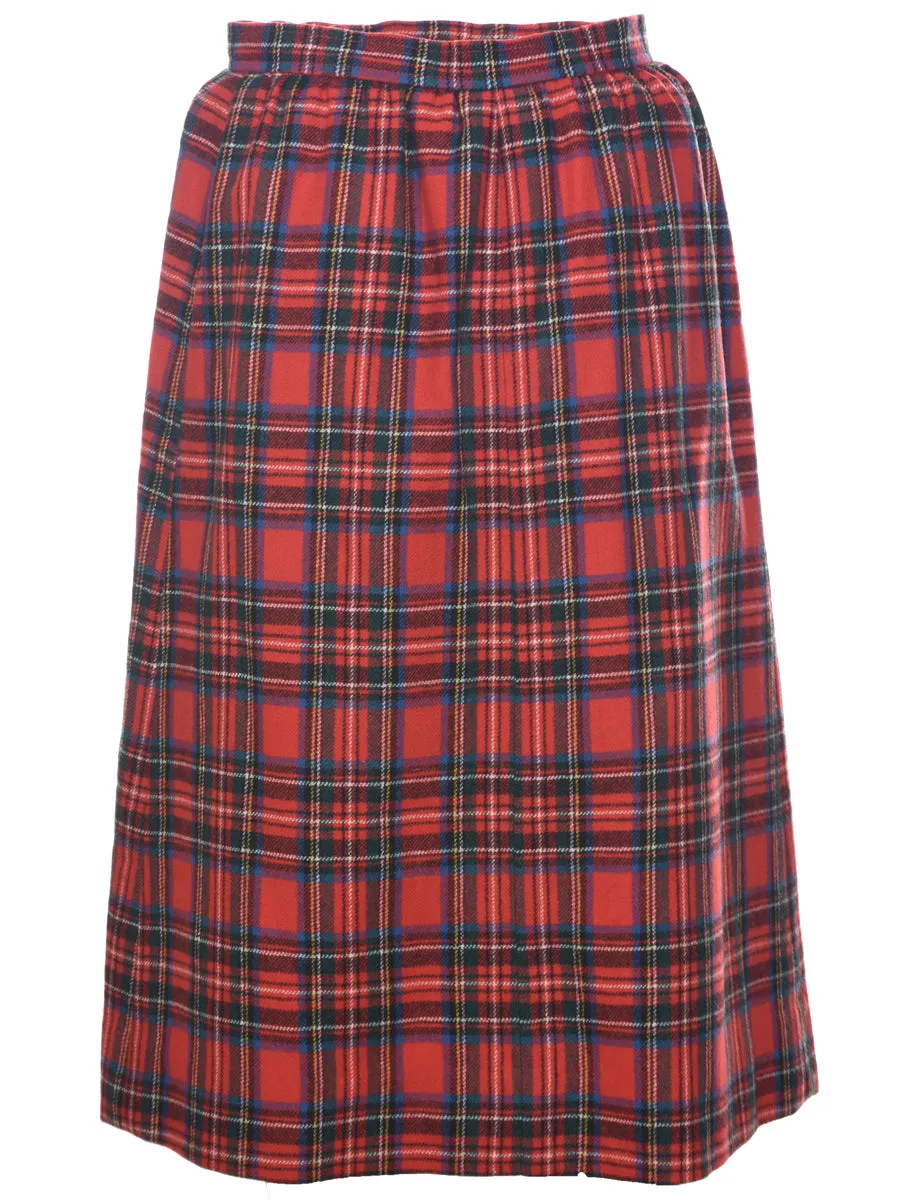 Plaid Red Midi Skirt - S