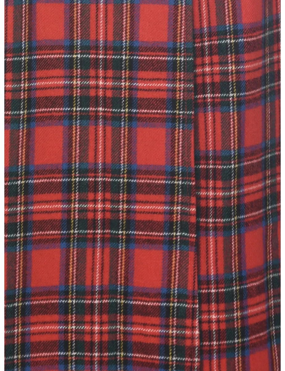 Plaid Red Midi Skirt - S