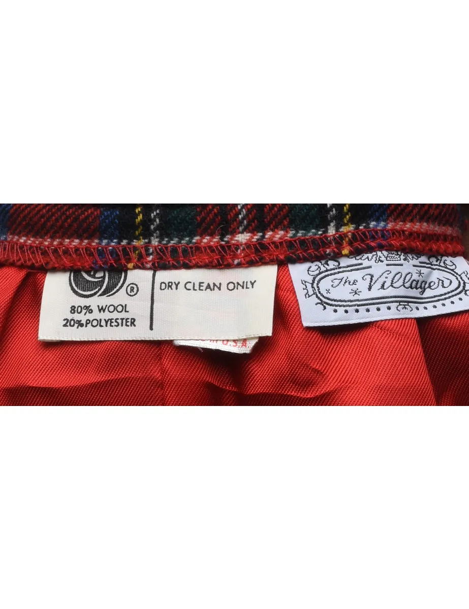 Plaid Red Midi Skirt - S