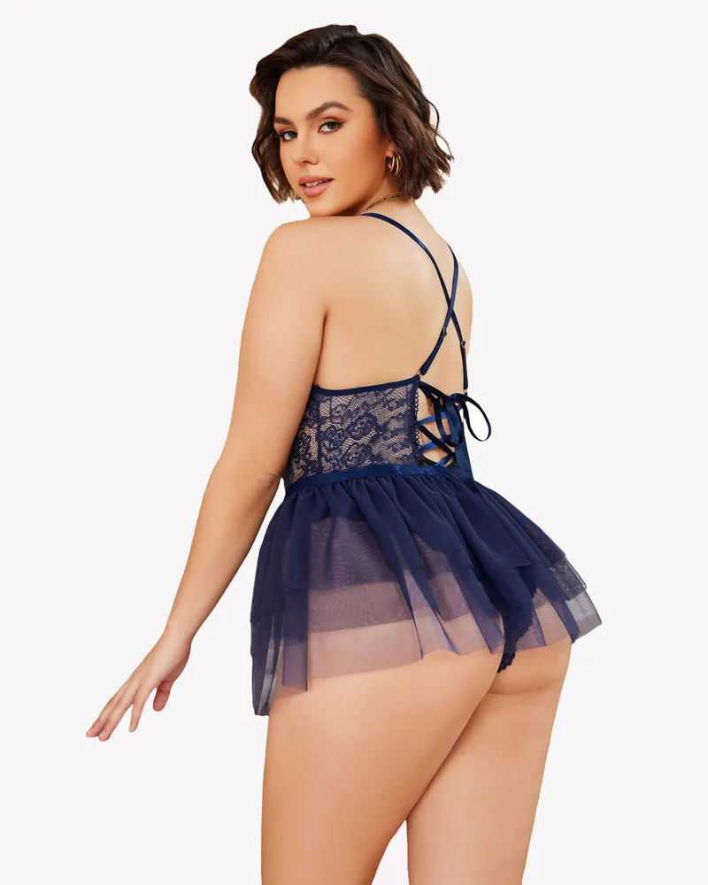 Plus Size Lace Teddy V Neck Nighty