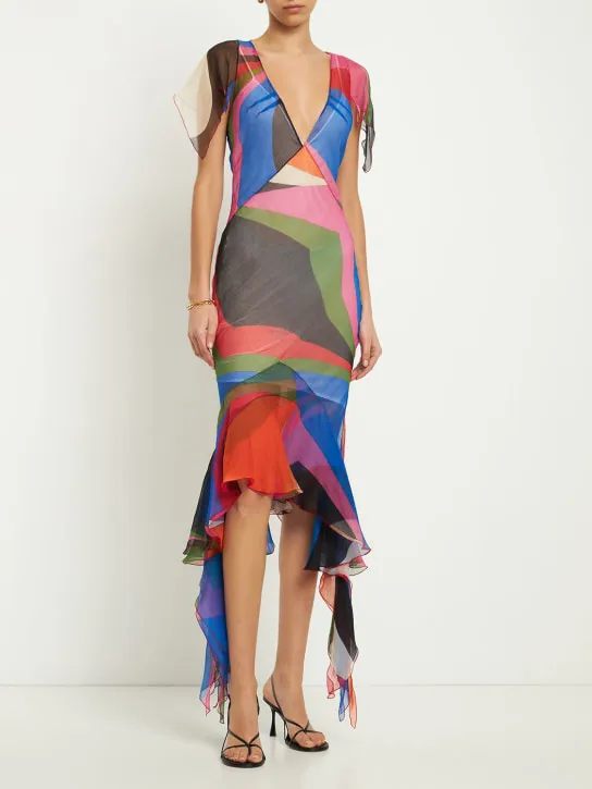 Pucci   Crepe Goccia print ruffle midi dress 