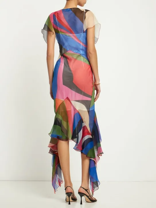 Pucci   Crepe Goccia print ruffle midi dress 