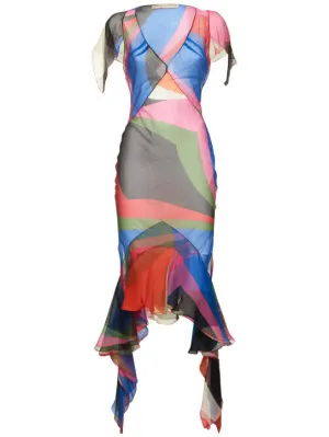 Pucci   Crepe Goccia print ruffle midi dress 