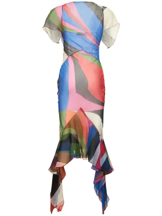 Pucci   Crepe Goccia print ruffle midi dress 