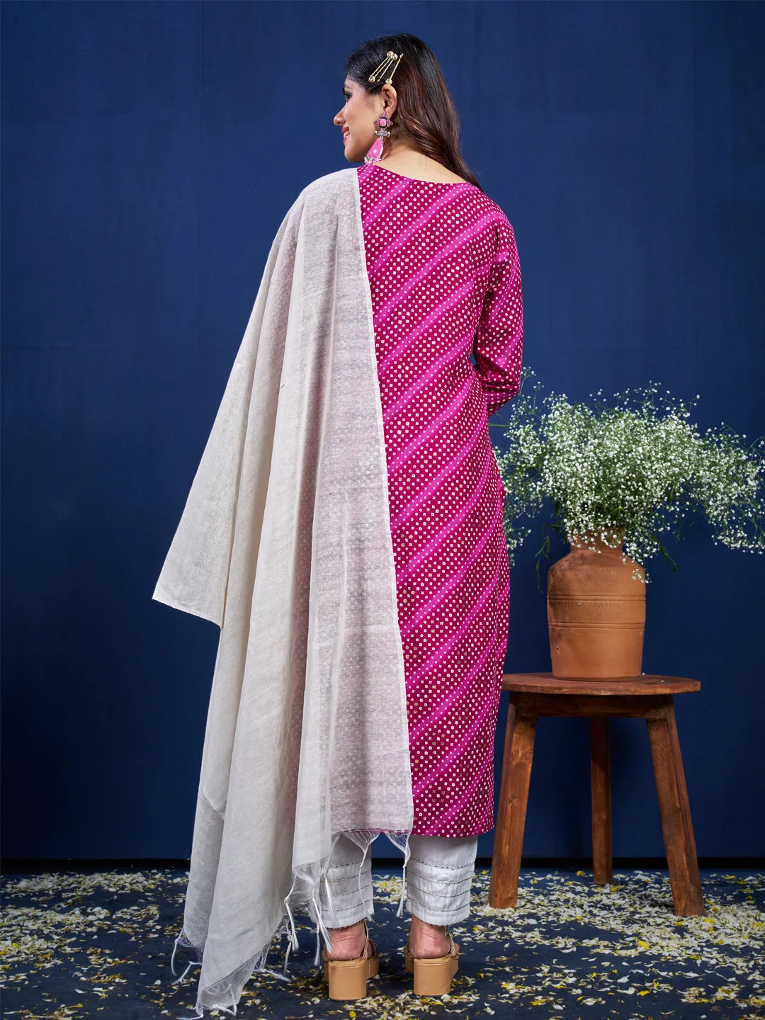 Purple Rayon Print with Embroidery & Sequence Work Kurti Set