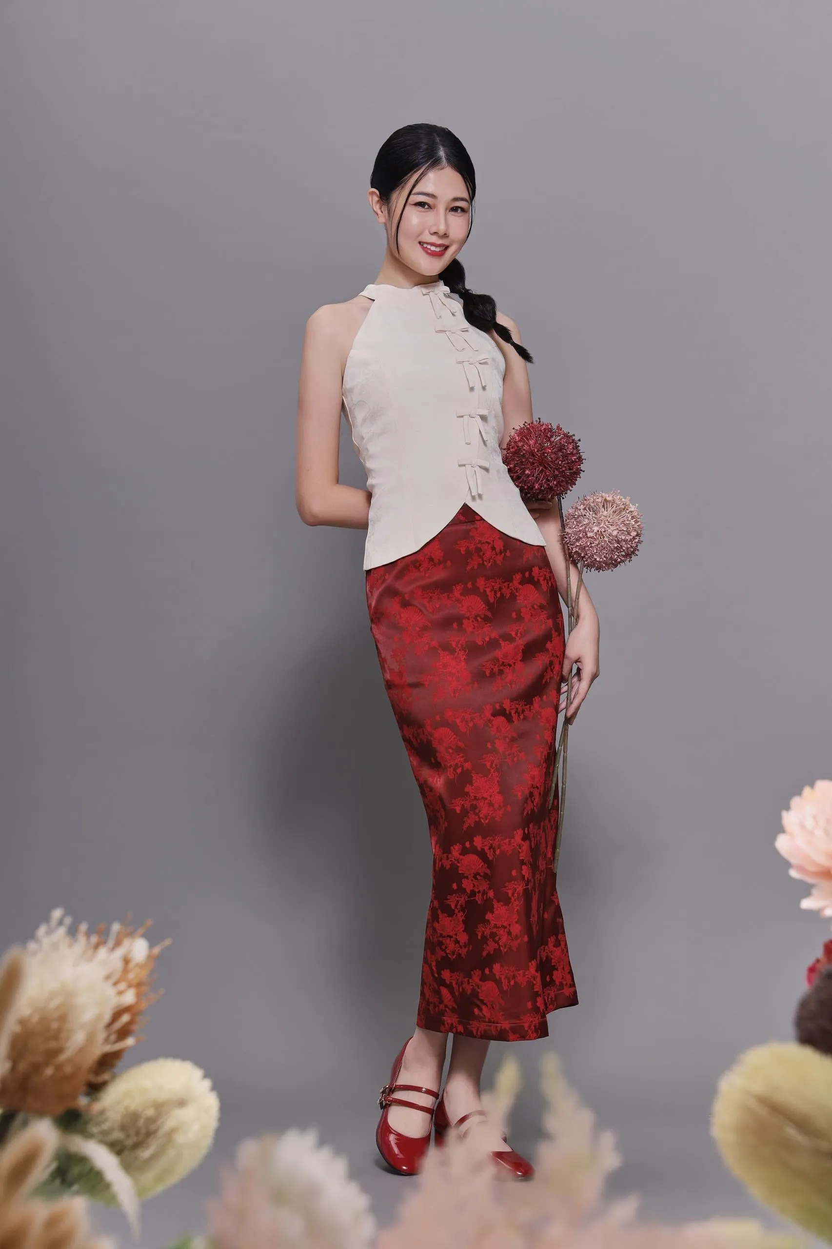 Qian Orient Brocade Midi Skirt