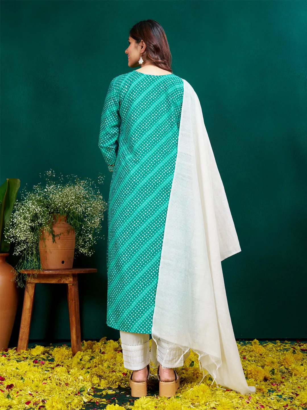 Rama Rayon Print with Embroidery & Sequence Work Kurti Set