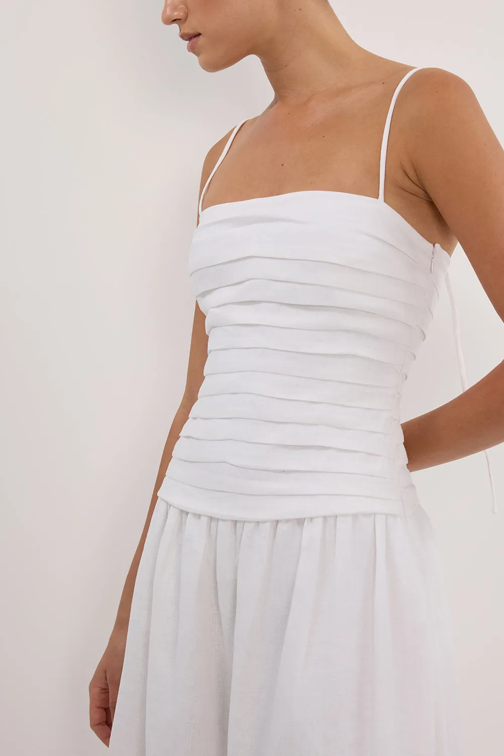 REECE WHITE LINEN MIDI DRESS