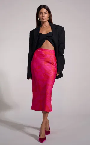 Renzo Skirt in Red on Pink Abstract Floral