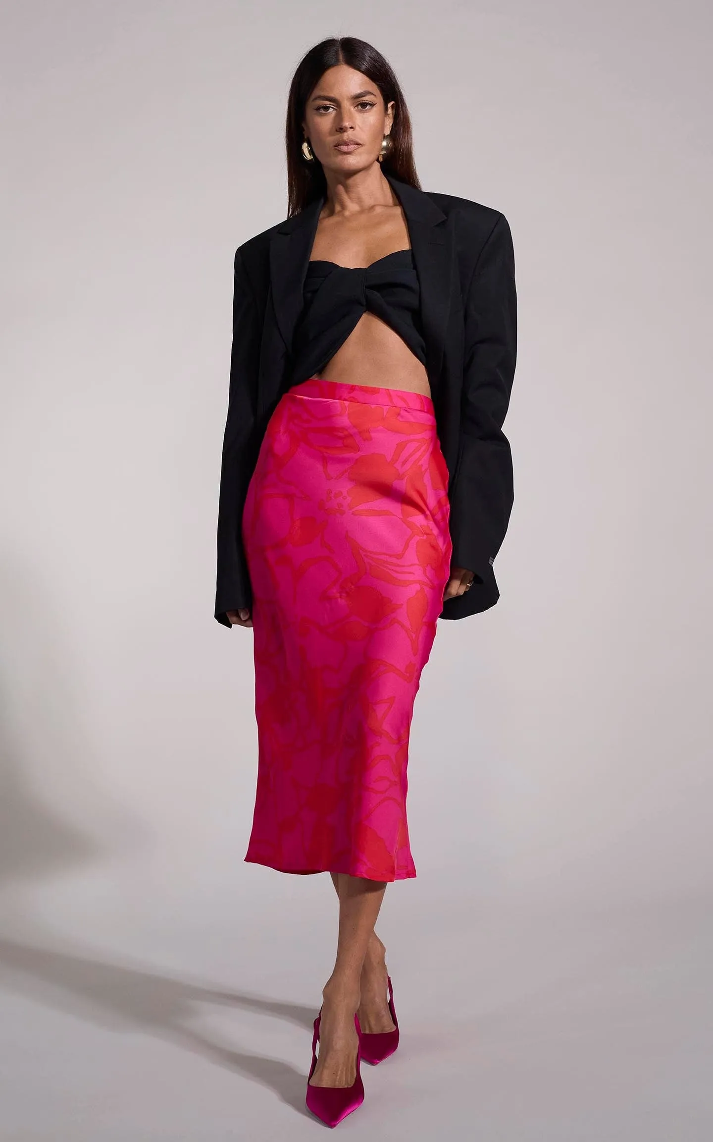 Renzo Skirt in Red on Pink Abstract Floral
