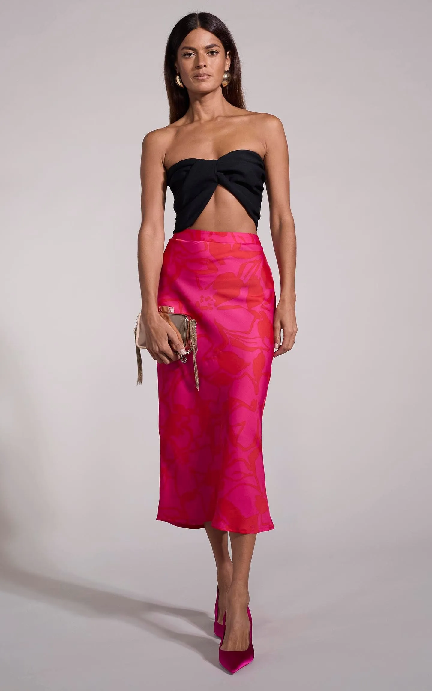 Renzo Skirt in Red on Pink Abstract Floral
