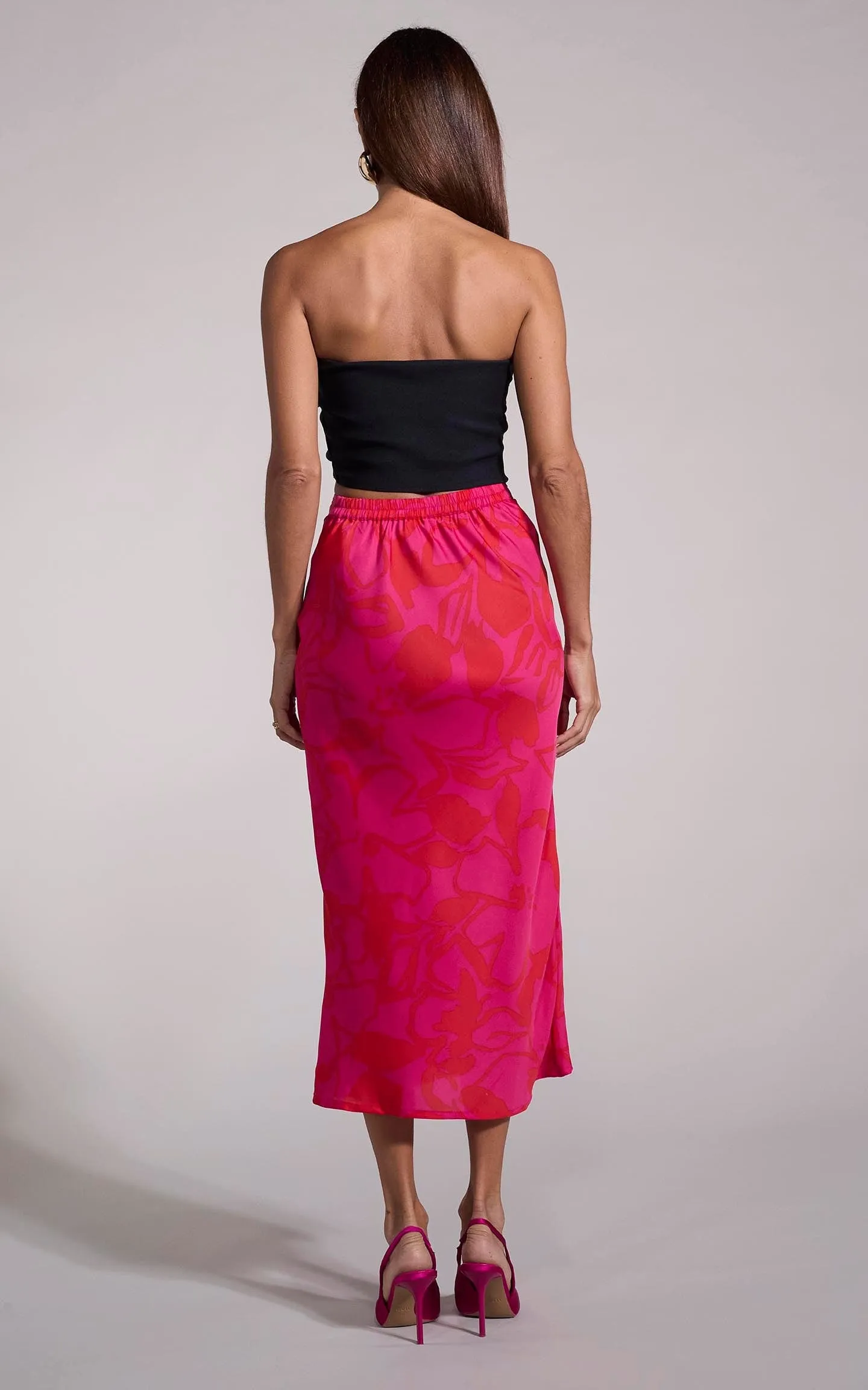Renzo Skirt in Red on Pink Abstract Floral