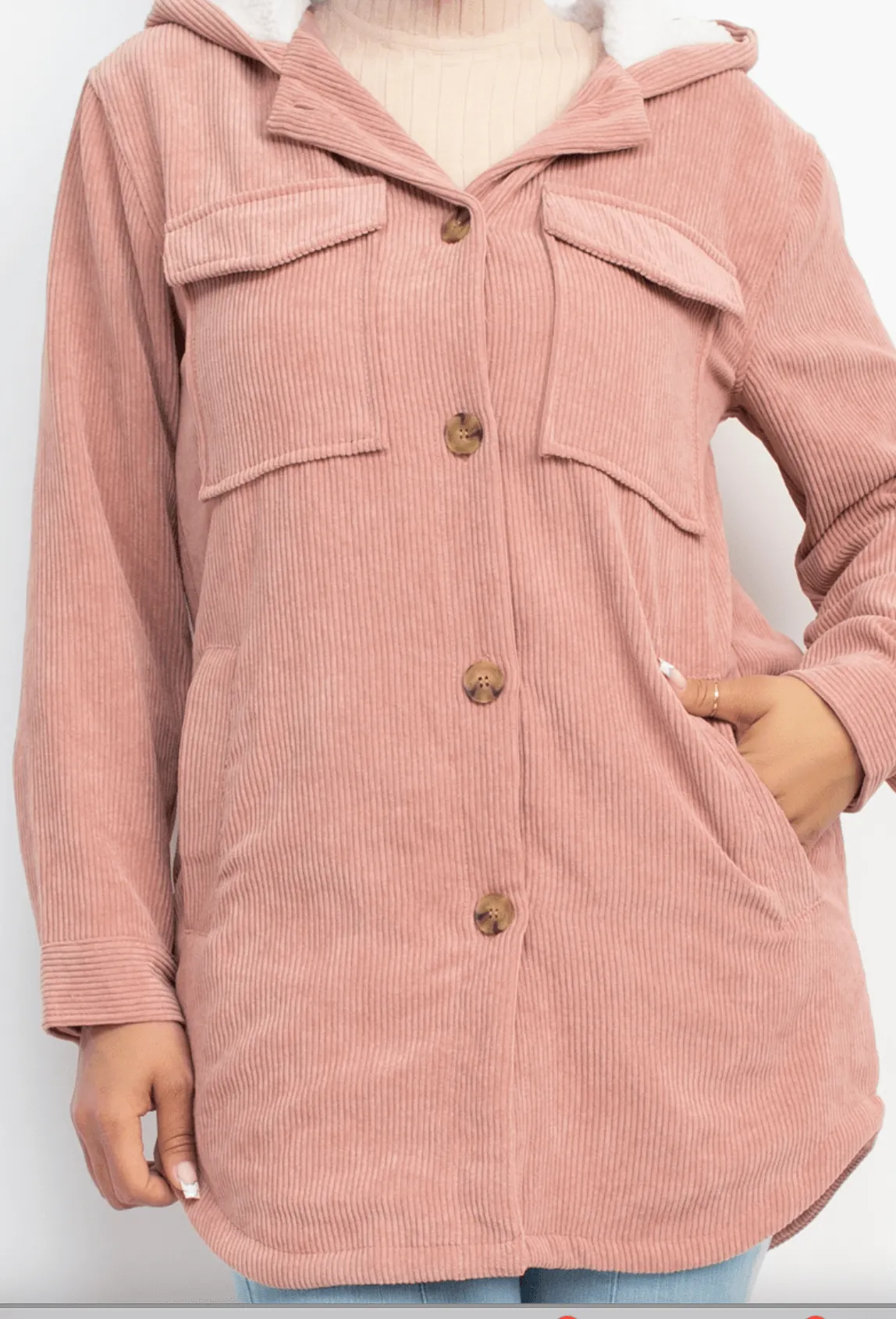 Ribbed Fur Hooded Shacket DBJ50957