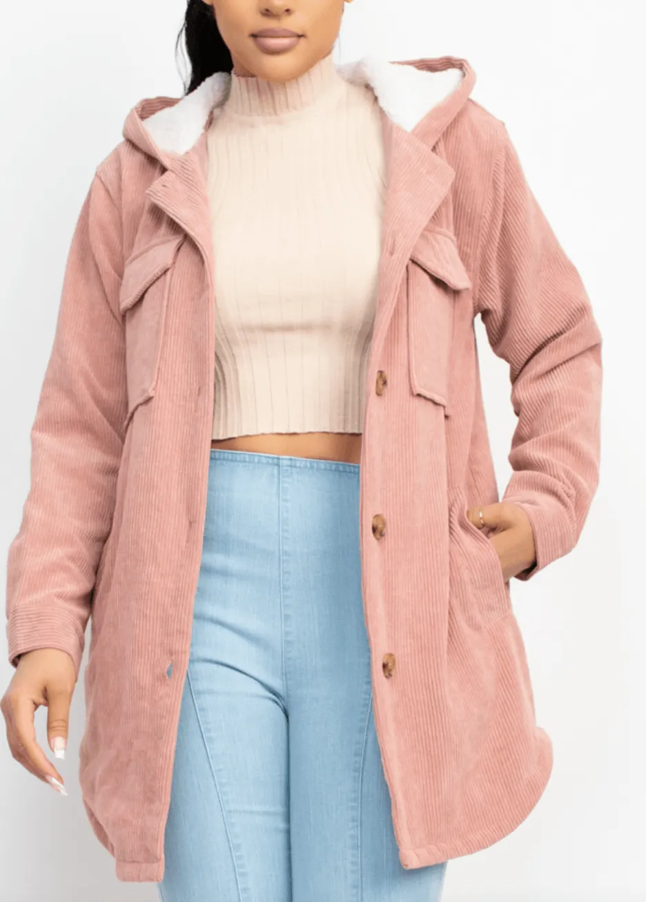 Ribbed Fur Hooded Shacket DBJ50957